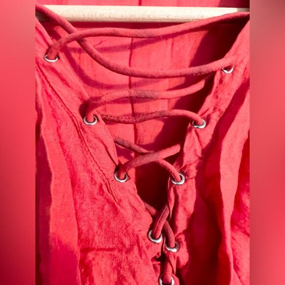 IRO Finley Red Ruffle Lace-up Blouse Boho - Picture 4 of 12